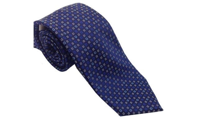  Mens One Ring Neat Silk Neck Tie (Blue/White)