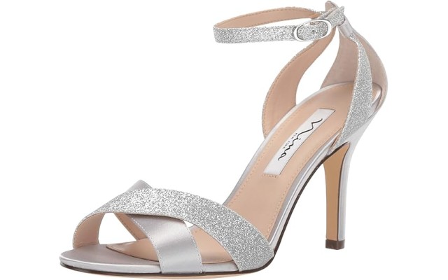  Venus Ankle-Strap Dress Sandals, Silver, 7.5M