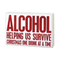 Primitives by Kathy 104092 Box Sign – Survive Christmas, 8×5, Red/White