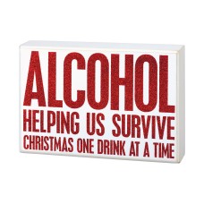 Primitives by Kathy 104092 Box Sign – Survive Christmas, 8×5, Red/White