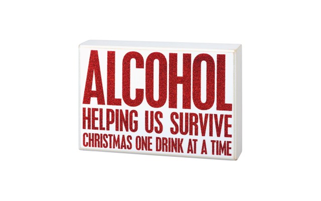  104092 Box Sign – Survive Christmas, 8×5, Red/White