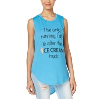 Rebellious One Juniors’ Ice Cream High-Low Graphic Tank (Blue, Large)