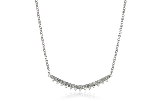  Pave Curved Rhodium Pendant Necklace, 16″