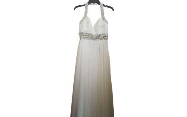  Juniors Dress White HALTER W BEADED STRAPS 2832SJ1S, SIZE 7