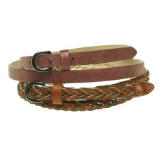 Style & Co Women’s 2 for 1 Braided and Shimmer Skinny Belts Multicolor S