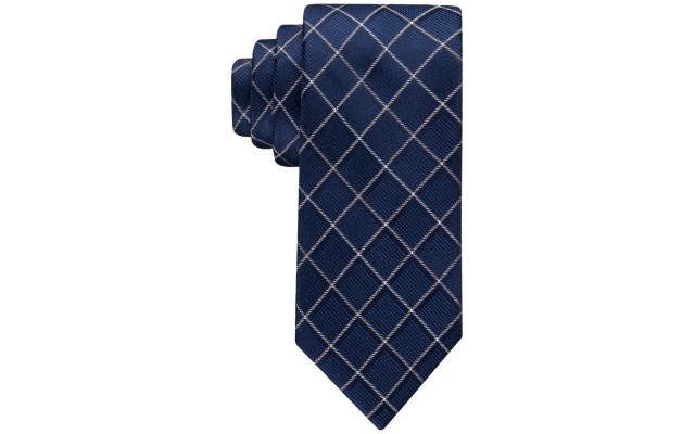  Men’s Classic Shadow Grid Tie – Navy/Pastel Brown