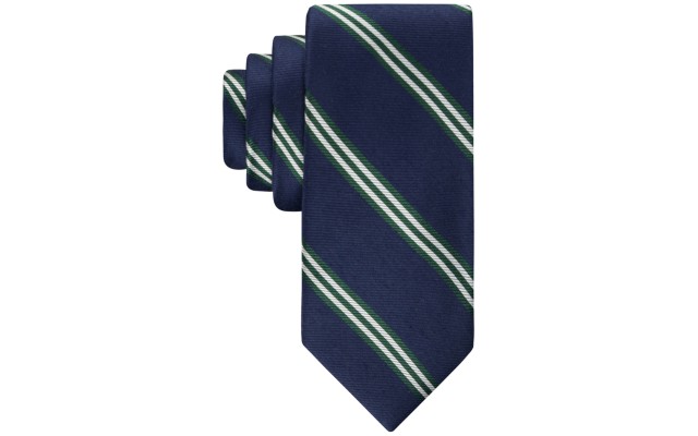 Mens Necktie Navy Green Twill Bar Stripe Tie