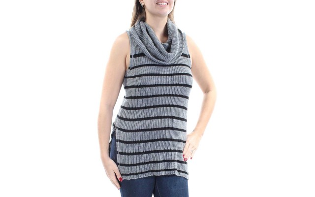  Juniors’ Sleeveless Cowl-Neck Tunic, Heather Grey/Black, X-Large