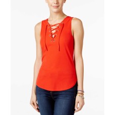 Ultra Flirt Juniors’ Sleeveless Lace-Up Tank Top,SIZE LARGE