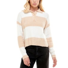 Ultra Flirt Juniors’ Striped Rugby Sweater, Beige, X-Small