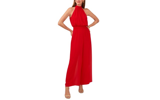  Women’s Halter Tie-Back Wide-Leg Jumpsuit – Ultra Red, L