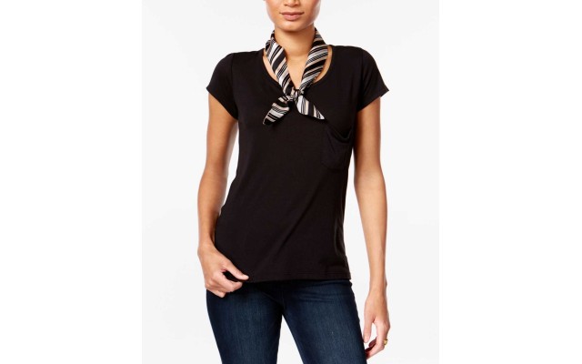  Women’s Pop Stripe Twilly Scarf (Black Camel)