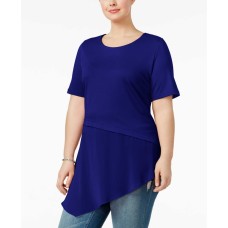 Whitespace Trendy Plus Mixed-Media T-Shirt (Navy, 1X)