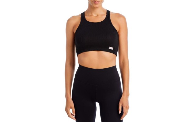  Cotton Cropped Racerback Tank Top, Black, L