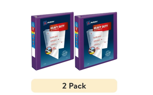  Heavy-Duty View 3 Ring Binder, 1.5″ EZD Rings, Purple, 2 Pack