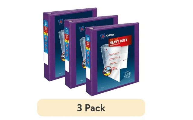  Heavy-Duty View 3 Ring Binder, 1.5″ EZD Rings, Purple, 3 Pack