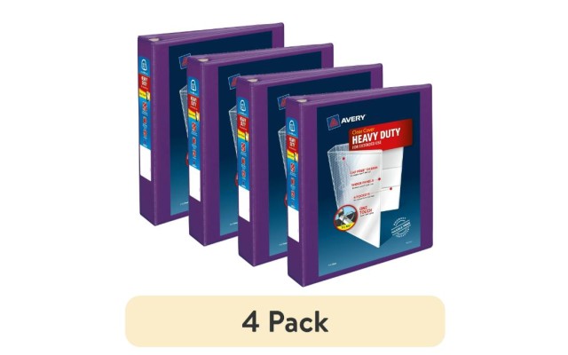  Heavy-Duty View 3 Ring Binder, 1.5″ EZD Rings, Purple, 4 Pack