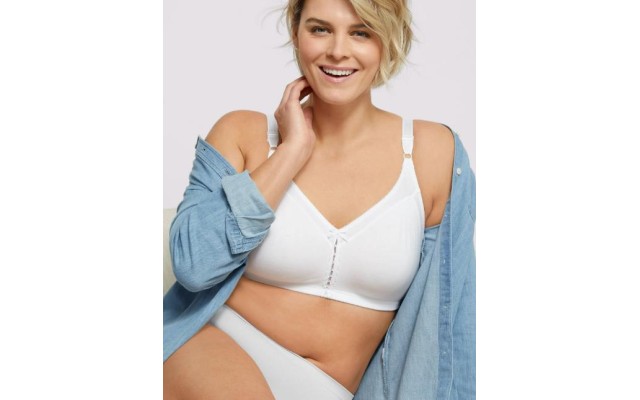  Double Support Cotton Wire-Free Bra Womens Full Coverage Cool Comfort-U 3036, White, 36D