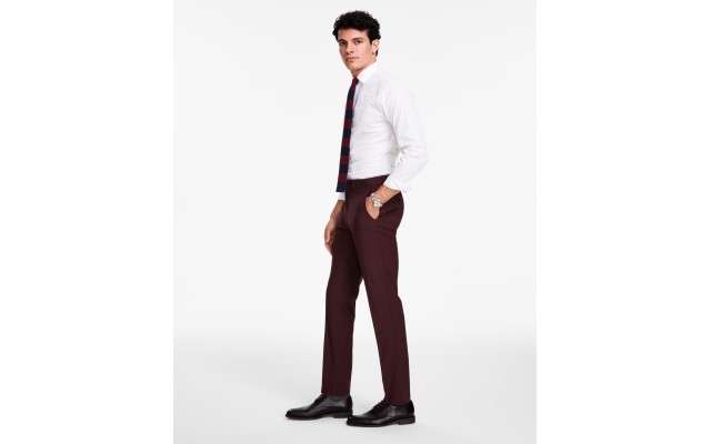  Men’s Slim-Fit Solid Suit Pant, Burgudy, 30×32