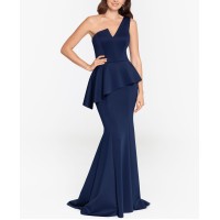 Betsy & Adam Long Scuba One Shoulder Peplum Midnight 6