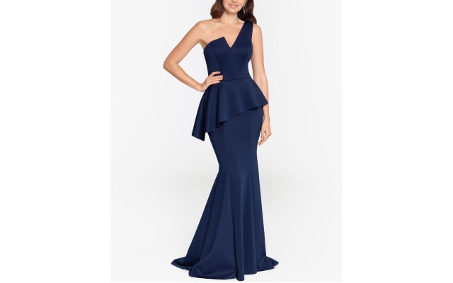 Betsy & Adam Long Scuba One Shoulder Peplum Midnight 6