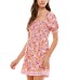 s Womens Juniors’ Smocked Lace-Trim Dress, Pink/XXS