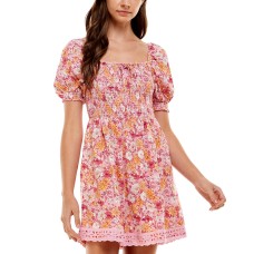 City Studios Womens Juniors’ Smocked Lace-Trim Dress, Pink/XXS