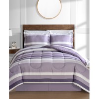 Fairfield Square Collection Austin Stripe/Solid Reversible 8 Pc. Comforter Set, California King, Purple