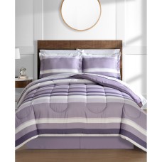 Fairfield Square Collection Austin Stripe/Solid Reversible 8 Pc. Comforter Set, California King, Purple