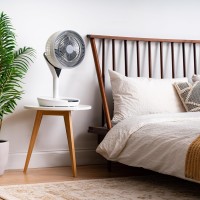 IRIS USA WOOZOO Air Circulator Pedestal Fan with Remote, 360° Oscillation, 12 Speeds, Quiet Motor, 8h Timer, Touch Panel, Height Adjustable, Office, Dorm, Bedroom Fan, White/Gray