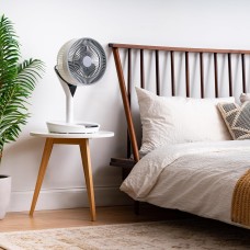 IRIS USA WOOZOO Air Circulator Pedestal Fan with Remote, 360° Oscillation, 12 Speeds, Quiet Motor, 8h Timer, Touch Panel, Height Adjustable, Office, Dorm, Bedroom Fan, White/Gray