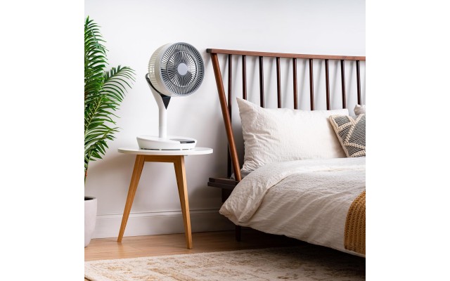 IRIS USA  Air Circulator Pedestal Fan with Remote, 360° Oscillation, 12 Speeds, Quiet Motor, 8h Timer, Touch Panel, Height Adjustable, Office, Dorm, Bedroom Fan, White/Gray
