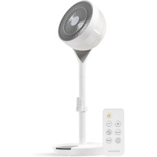 IRIS USA WOOZOO Air Circulator Pedestal Fan with Remote, 360° Oscillation, 12 Speeds, Quiet Motor, 8h Timer, Touch Panel, Height Adjustable, Office, Dorm, Bedroom Fan, White/Gray