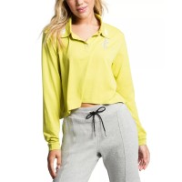 Juicy Couture Womens Cropped Collared Shirt, Lime/Small