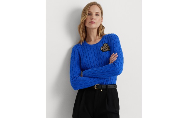  Women’s Bullion Cable-Knit Cotton Sweater – Sapphire Star, Large