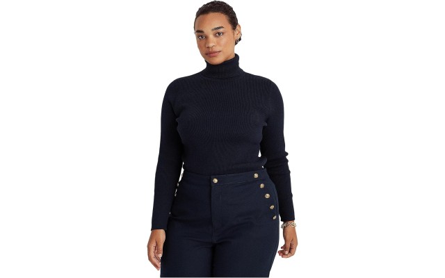  Women’s Plus-Size Ribbed Turtleneck Sweater, Navy, 3X