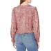 Women’s Long Sleeve Printed Ruffle Collar Top, Pink Multi, X-Small