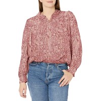Lucky Brand Women’s Long Sleeve Printed Ruffle Collar Top, Pink Multi, X-Small
