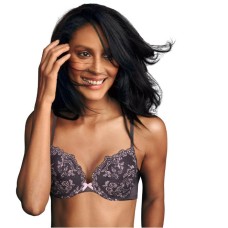 Maidenform Underwire Demi Bra, DM9900, Best Push-Up Bra with Wonderbra Technology, Smoothing Lace-Trim Bra with Push-Up Cups, Rising Smoke/Gentle Peach, 40C