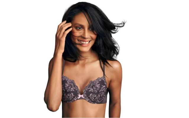  Underwire Demi Bra, DM9900, Best Push-Up Bra with Wonderbra Technology, Smoothing Lace-Trim Bra with Push-Up Cups, Rising Smoke/Gentle Peach, 40C