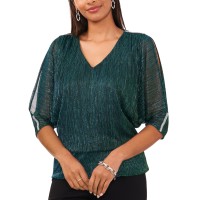 Msk Women’s Metallic Blouson Split-Sleeve Blouse – Dazzling Jade, Large