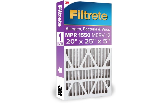  20x25x5 AC Furnace Air Filter, MPR 1550, MERV 12, Fits Trion AirBear, CERTIFIED Asthma & Allergy Friendly, Electrostatic Air Cleaning Filter, 1-Pack (actual size 19.56 x 24.13 x 4.75)