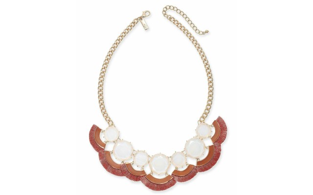  Gold-Tone Stone & Tassel Fringe Statement Necklace