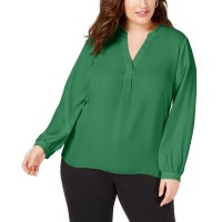 INC International Concepts Women’s Plus Size V-Neck Woven Knit Blouse Shirt Tops, Clover Patch, 0X Plus