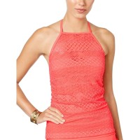 Island Escape Women’s Sky High-Neck Crochet Tankini Top (Coral, 12)