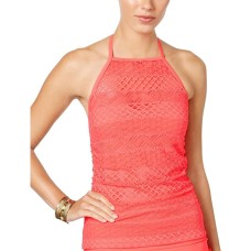 Island Escape Women’s Sky High-Neck Crochet Tankini Top (Coral, 12)