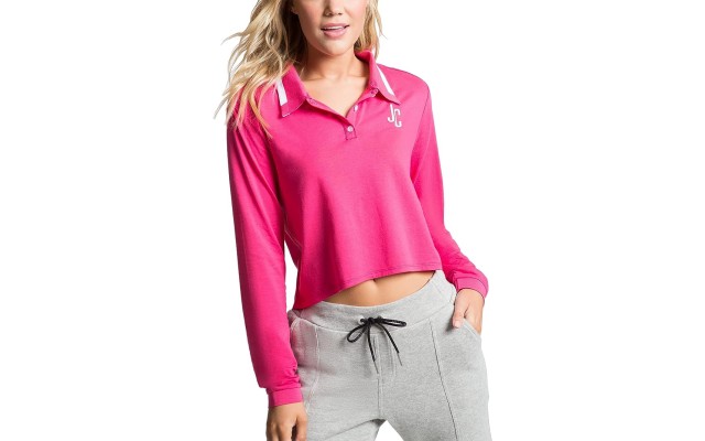  Womens Cropped Collared Shirt, Pink/S