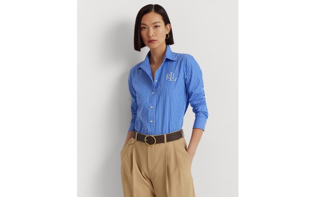  Petite Women’s Striped Cotton Broadcloth Shirt, Blue/White, PXS