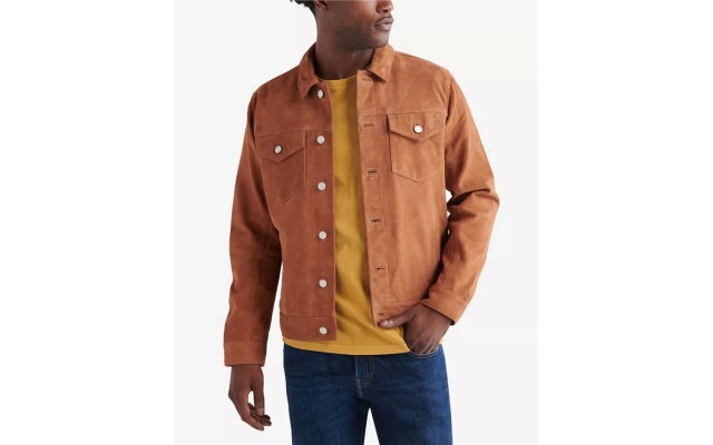  Men’s Suede Trucker Jacket, XX-Large, Tan