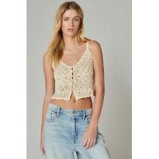 Lucky Brand Womens Crochet Tie Front Tank Tops, Gardenia,Small
